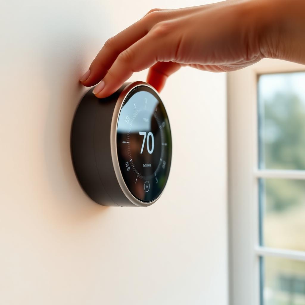 Hand adjusting a modern smart thermostat